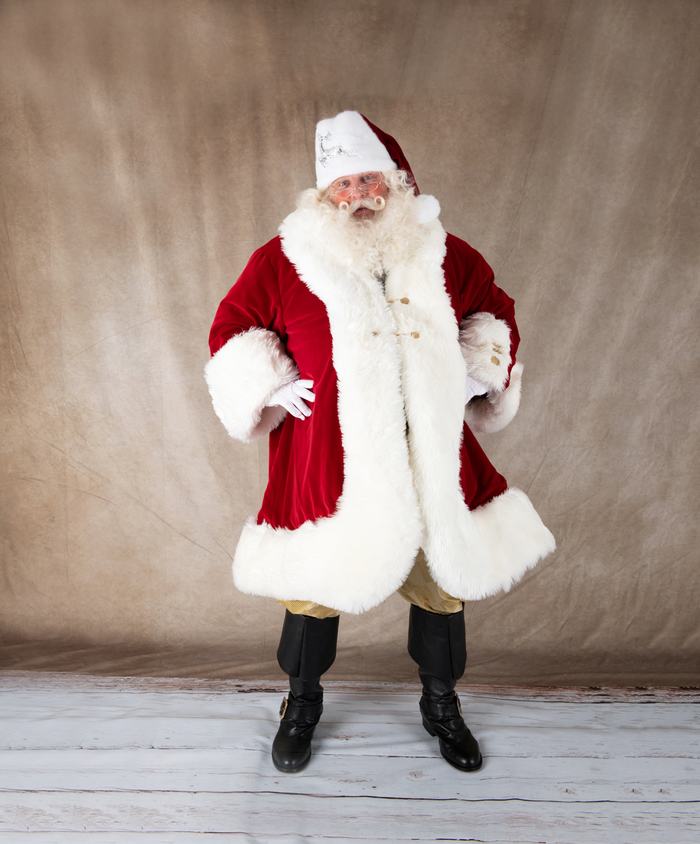 Santa Doug in a traditional continental coat